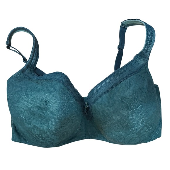 Cacique Modern Lace Full Coverage Underwire Bra 38G Green Floral Balconette - Picture 1 of 4